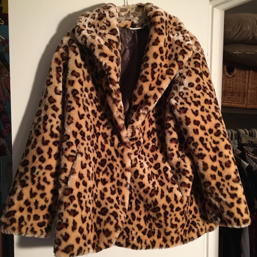 Collections Etc. Lined Plush Leopard Print Coat
